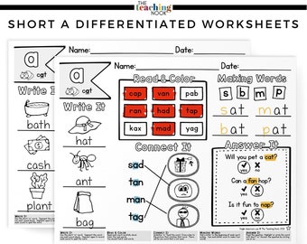 Court A Feuilles de travail et activités différenciées primaires | Ressources pour l'école à la maison | Cours d'orthographe, de lecture | Télécharger | Voyelles imprimables