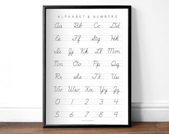 Cursive Handwriting Chart | Minimalist Printable Alphabet ABC Poster | Homeschool Resources PDF JPEG | | Portrait | Writing & Numbers Chart