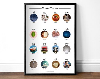Affiche Vowel Teams Photo Phonics (Niveau 1) | Tableau Montessori minimaliste | Ressources pédagogiques d'intervention en lecture pour l'école à la maison | Couverture du livre