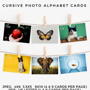 Cursive Alphabet Photo Flashcards | Printable ABC Letter Cards | Reading Resources | Homeschool Décor | Montessori Phonics Chart | JPEG PDF