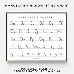 手書きの手書き表 | 横向き印刷可能なアルファベット ABC ポスター | ホームスクール リソース 1、2 | PDF JPEG | 子供部屋の装飾