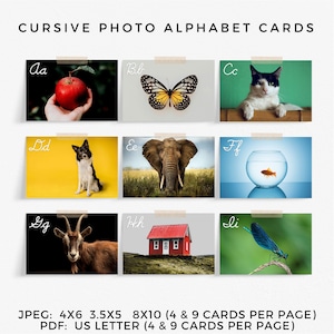 Cursive Alphabet Photo Flashcards | Printable ABC Letter Cards | Reading Resources | Homeschool Décor | Montessori Phonics Chart | JPEG PDF