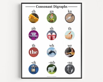 Digraphs  Photo Phonics Chart (Level 2) | Montessori Chart | Educational Resources | Reading Intervention Homeschool Printable | Bookface