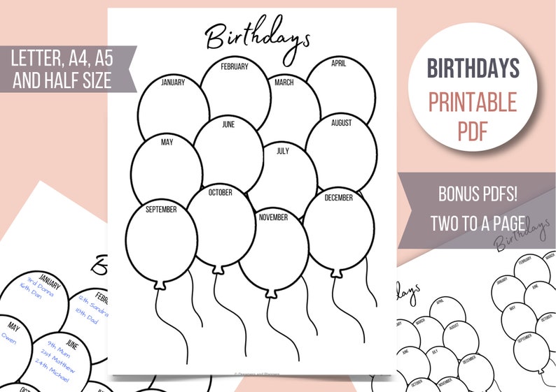 BIRTHDAYS PLANNER Printable to Remember Birthday List Important Dates ...