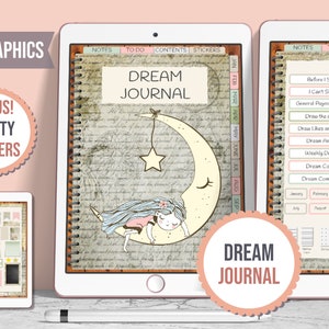 DREAM JOURNAL note digitali, diario digitale del sonno, diario dei sogni, note di diario digitale con tracker del sonno, registro del sonno, schede del taccuino