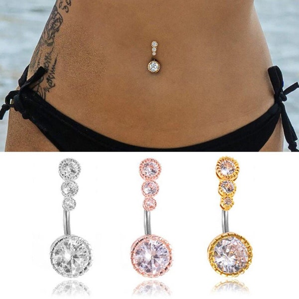 Nouveau Piercing Nombril Triple Pierre Ou Conception De Fleur Ou Anneau De Nombril En Cristal De Conception De Coeur. 3 belles conceptions différentes disponibles