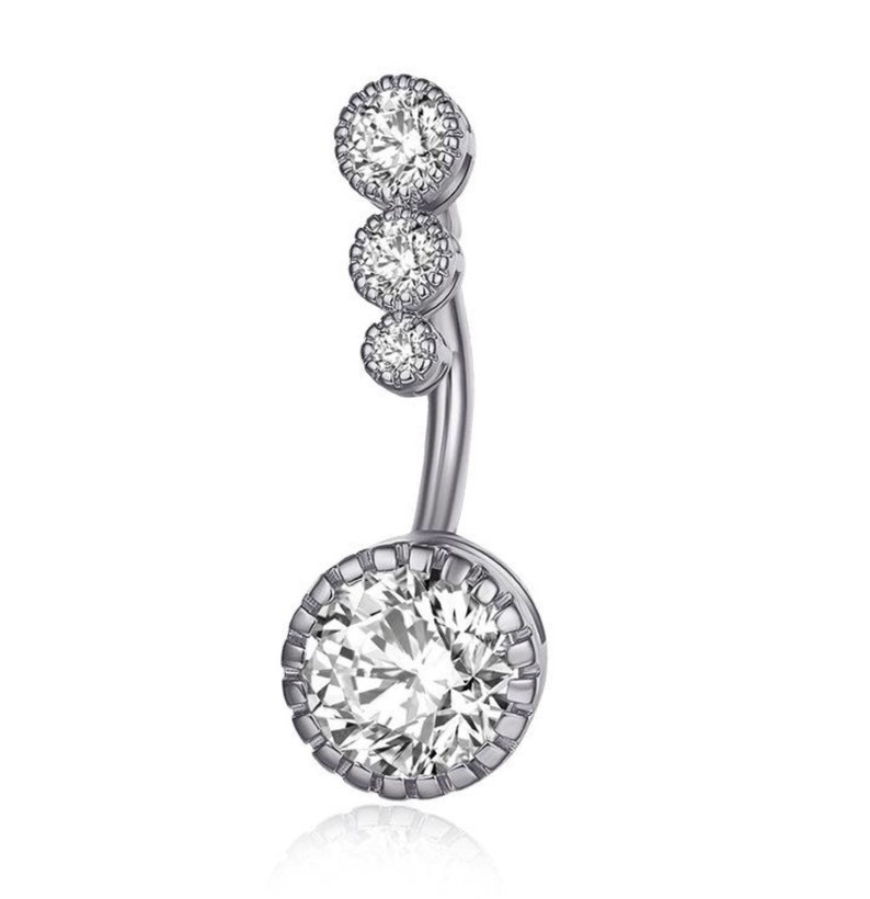 New Triple Stone Belly Bar Piercing Crystal Navel Ring 316L Etsy UK