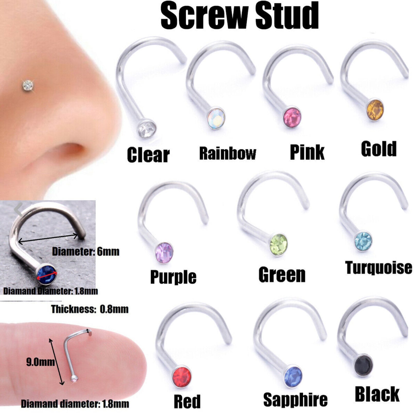 Nose Studs Surgical Steel Available in Screw Nose Stud or Etsy Canada