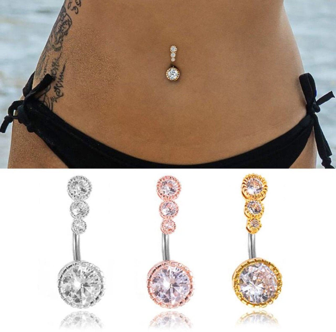 Navel Belly Button Ring Crystal Flower Dangle Bar Barbell Body Piercing  Jewelry✿