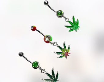 Quality Leaf Design Belly Bar Piercing Crystal Navel Ring 316L Surgical Steel. Also Available in Different Colours