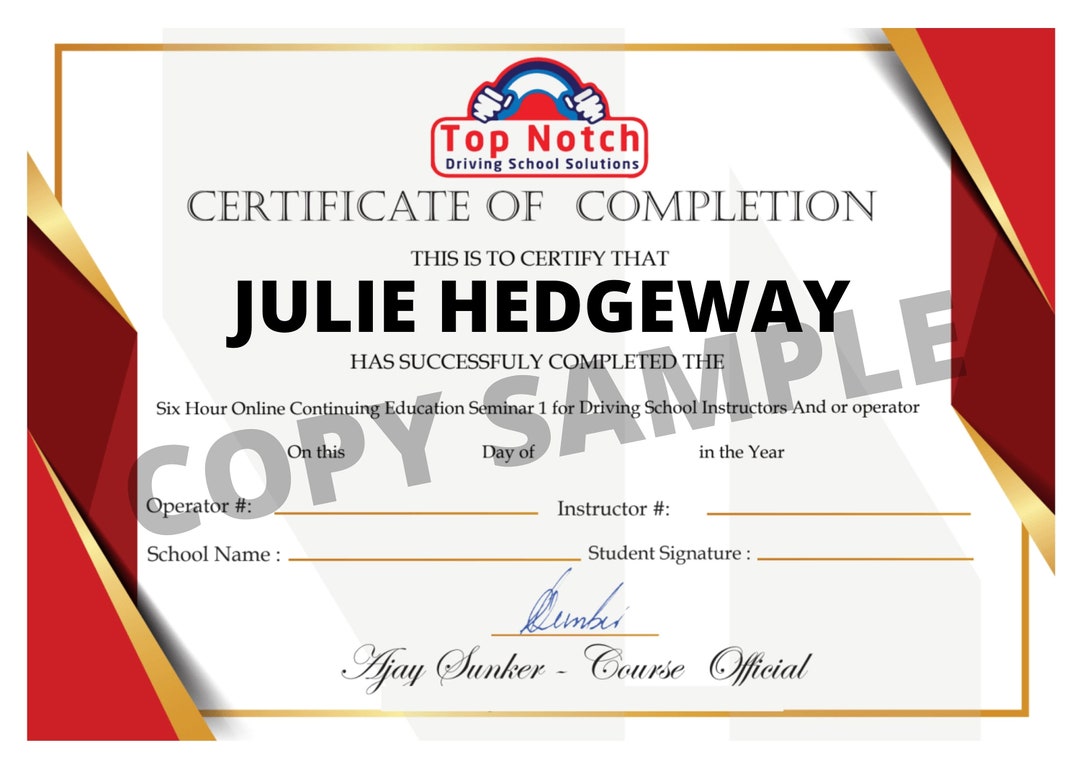 Certificate Driving School Digital Download Novelty Use Only Etsy