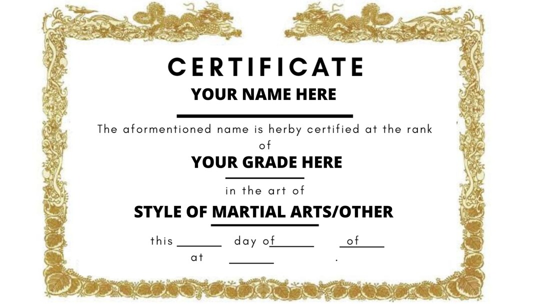 Martial Arts Certificate Batch 2 Canva Editable Digital Download Ideal