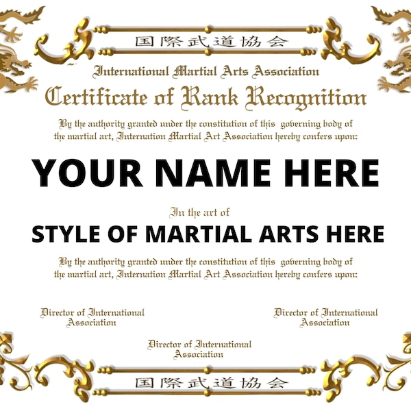 Martial Arts Certificate Ideal mens gift present  Rank Sensei Master Wall Art NOVELTY Digital Downlownload