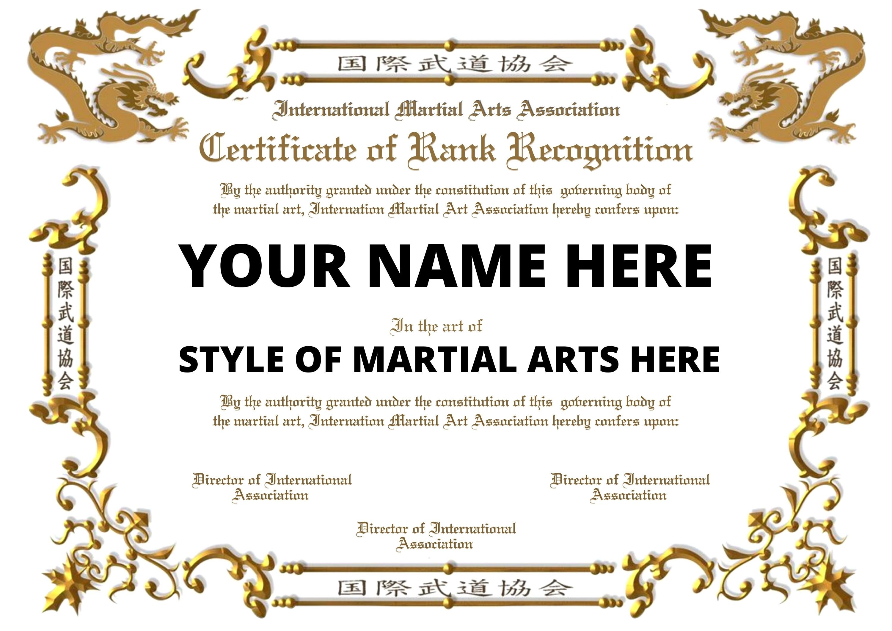 Martial Arts Certificate Ideal Mens Gift Present Rank Sensei Master