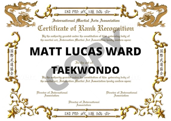 Martial Arts Certificate Taekwondo Digital Download Novelty | Etsy UK