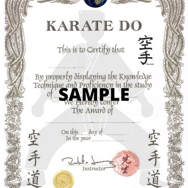 Certificat d’arts martiaux KARATE Certificat Batch 3 Canva Editable Digital Download Ideal Gift Present Honour Degree