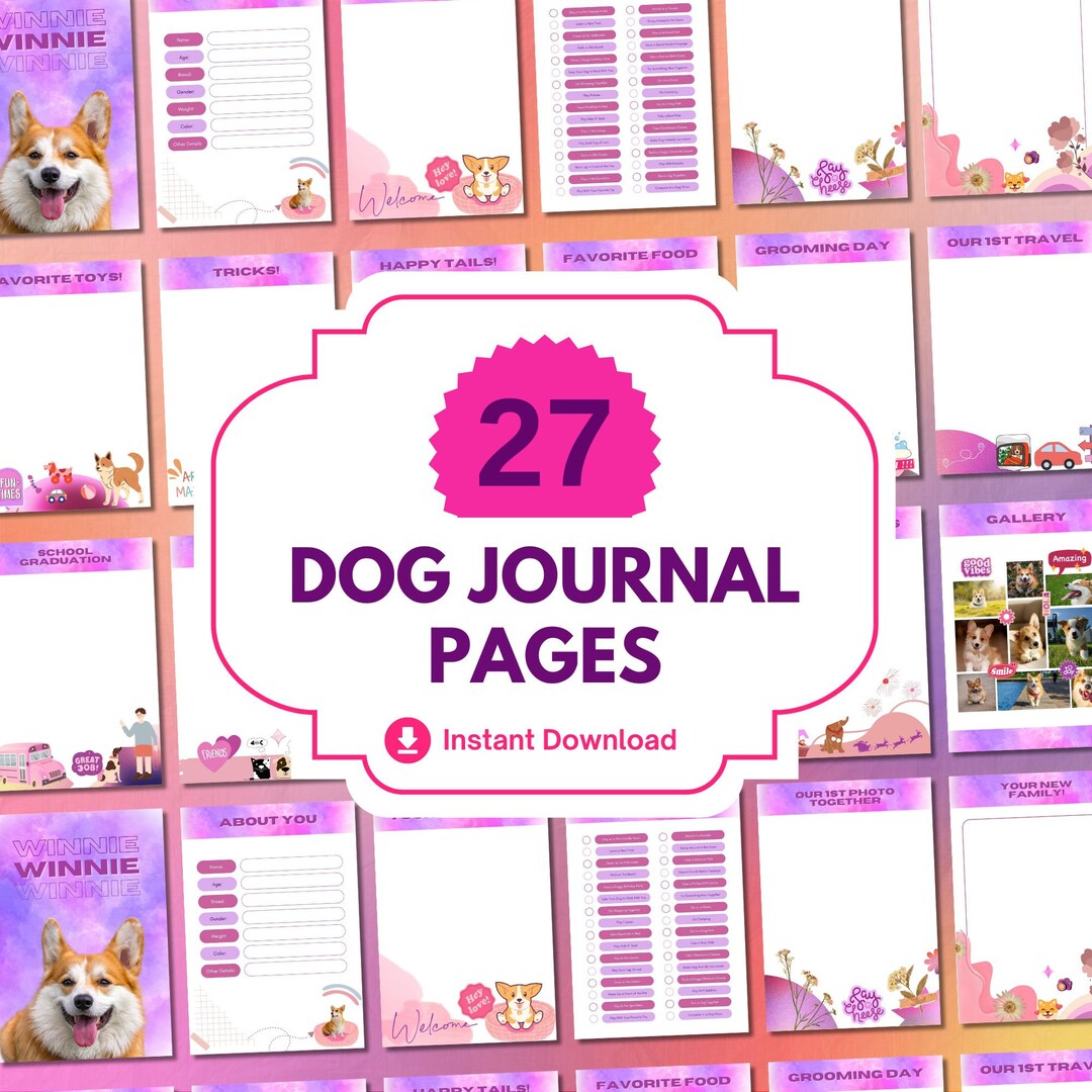 Canva Template Dog Journal Editable Diary for Dogs Corgi Gifts Corgi ...