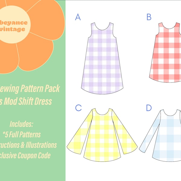 SIZE 2X 60s Mod Shift Dress PDF Sewing Pattern Pack