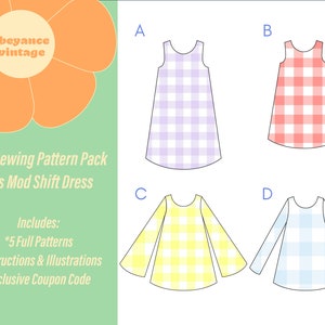 SIZE XS 60s Mod Shift Dress PDF Sewing Pattern Pack image 1
