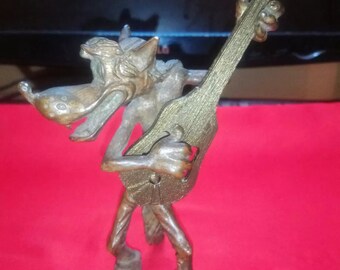 Figurine vintage loup en bronze avec guitare dessin animé nu pogodi NIMOR urss