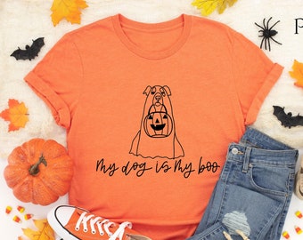 My Dog is My Boo Shirt, Halloween Pet Graphic Tee, Horror Shirt Gifts for Dog Owner, Dog Lover Gift, Halloween Dog Shirt, Ghost Dog Shirt