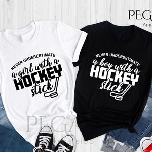 Never Underestimate A Girl With A Hockey Stick Shirt, Hockey Tee, Boys Ice Hockey Shirt, Hockey Player Shirt, Hockey Team Shirt, Hockey Gift