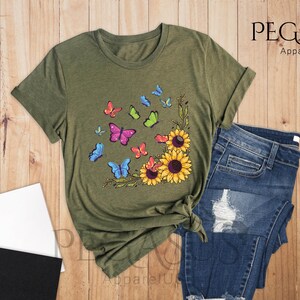 Sunflower Butterfly Shirt, Butterfly Tee, Sunflower Shirt, Mothers Day Gift Shirt, Floral Tee, Flowers Gift Shirt, Botanical Tee, Cute Sunflower Gift