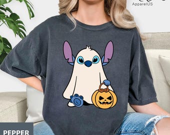 Ghost Stitch Halloween Comfort Colors® Shirt, Stitch Pumpkin Shirt, Horror Stitch Shirt, Disney Halloween Shirt, Disney Spooky Season Shirt