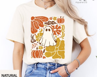 Floral Ghost Halloween Shirt, Pumpkin Fall Shirt, Boho Spooky Season T-Shirt, Spooky Cute, Ghost Shirt, Flowers Ghost, Retro Halloween Shirt