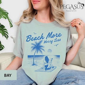 Comfort Colors® Beach More Worry Less Shirt, Funny Beach Tee, Retro Coastal Vacation Shirt, Ocean Lover Summer Shirt, Beach Vibes Tee
