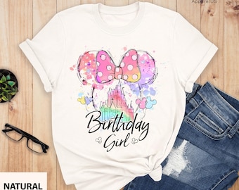 Birthday Girl Shirt, Watercolor Mickey Minnie Ears Castle Disney Birthday Shirt, WDW Disneyland Family Birthday Trip Tee, Birthday Boy Shirt