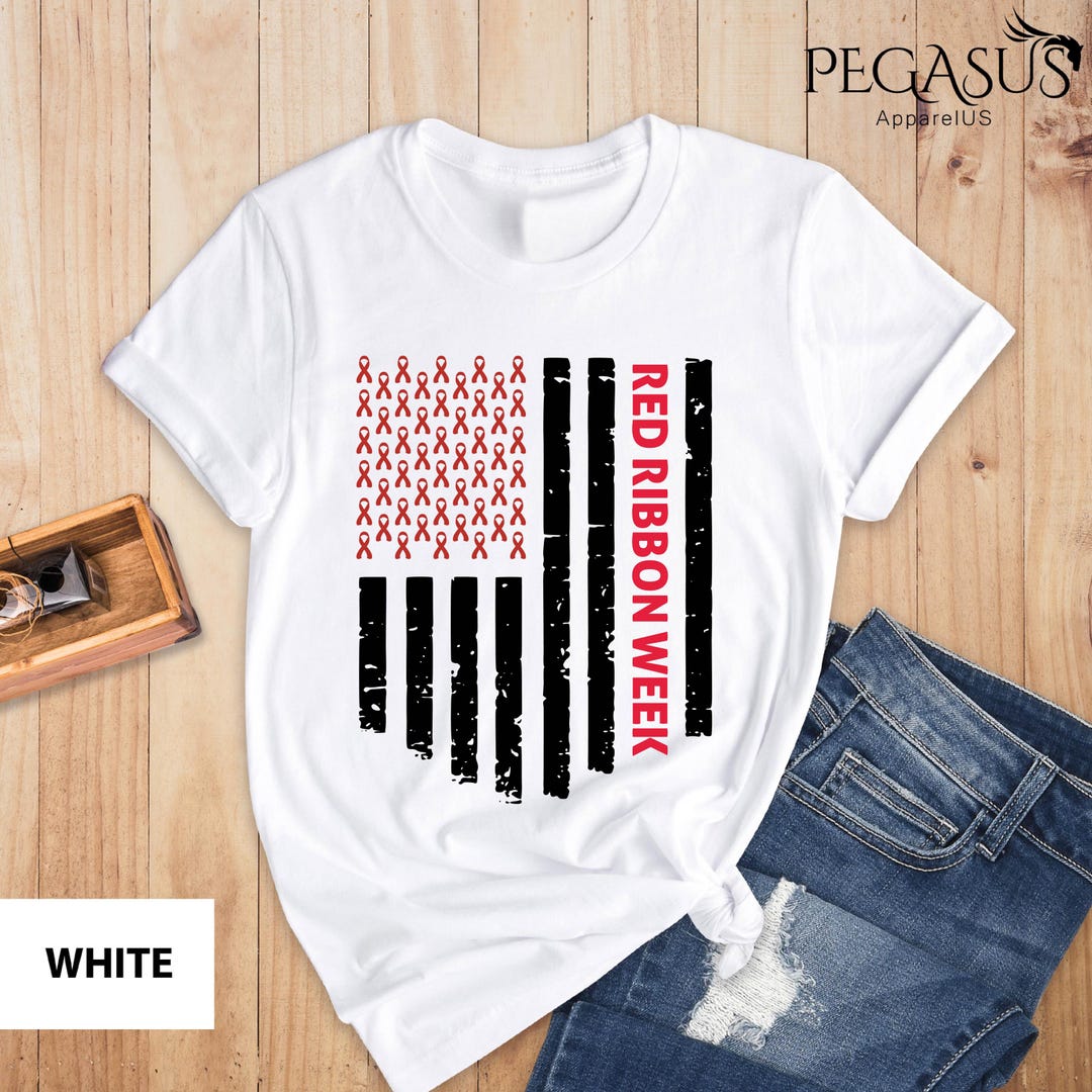 Red Ribbon Week Merch Red Ribbon Week Flag Shirt, Red Ribbon Gift, Drug Free Awareness Shirt ...