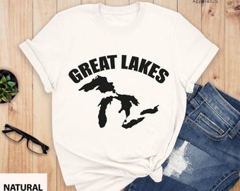 Great Lakes Shirt, Great Lakes Art, Shark Free Unsalted Lake Michigan, Great Lakes of Michigan Outline of Lake Huron, Great Lakes Gift
