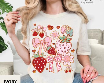 Summer Strawberry Floral Shirt, Boho Strawberry Coquette, Cottagecore Summer Fruit Shirt, Girly Graphic Tee, Comfort Colors® Trendy Shirt