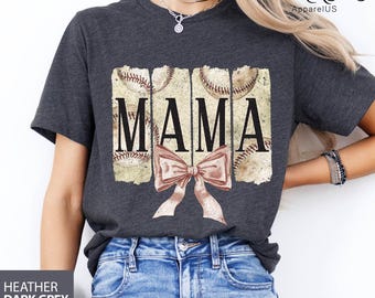 Baseball Mama T-Shirt, Coquette Bow Baseball Shirt, Baseball Mom, Retro Baseball Shirt, Game Day Mama Outfit, Coquette Bow Sports Mom Tee