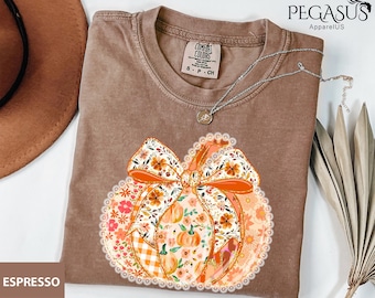 Brushstroke Fall Pumpkin Shirt, Patchwork Pumpkin Tee, Autumn Comfort Colors® Tee, Cozy Fall Outfit, Farmhouse Fall Tee, Thanksgiving Gift