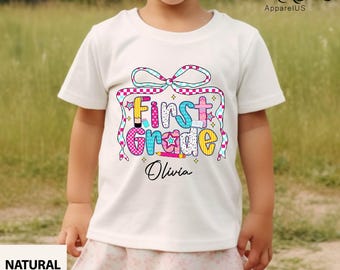First Grade Shirt, First Grader Girls Coquette Bow Custom Shirt, Back to School Teacher Gifts, First Day of First Grade Preppy Girls Shirt