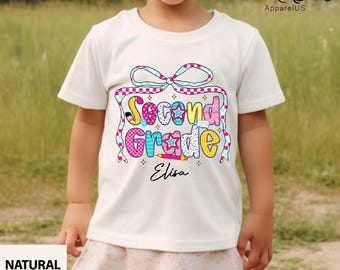 Second Grade Girl Shirt, 2nd Grader Girls Coquette Bow Shirt, First Day of 2nd Grader Preppy Girls Shirt, Back to School Teacher Gifts