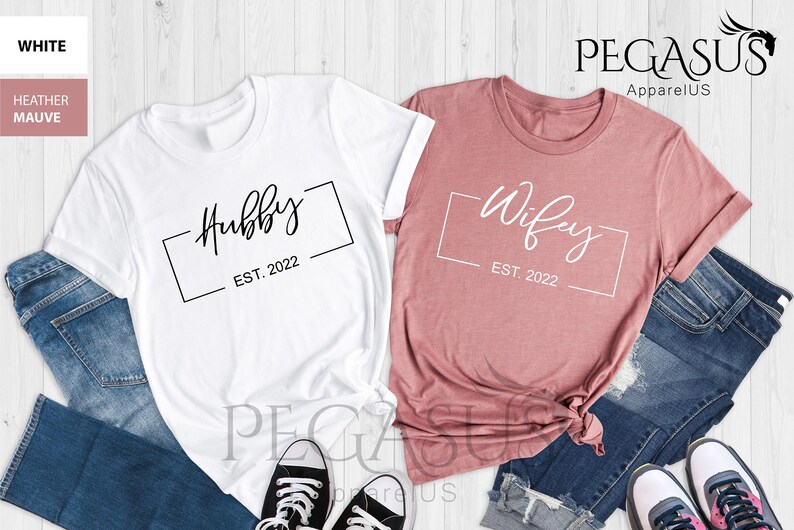 Hubby Wifey Shirts, Honeymoon shirts, Mr and Mrs Shirt, Couples Shirts, Gift For Husband, Gift For Wife, Engagement Gift, Wedding Shirts image 1