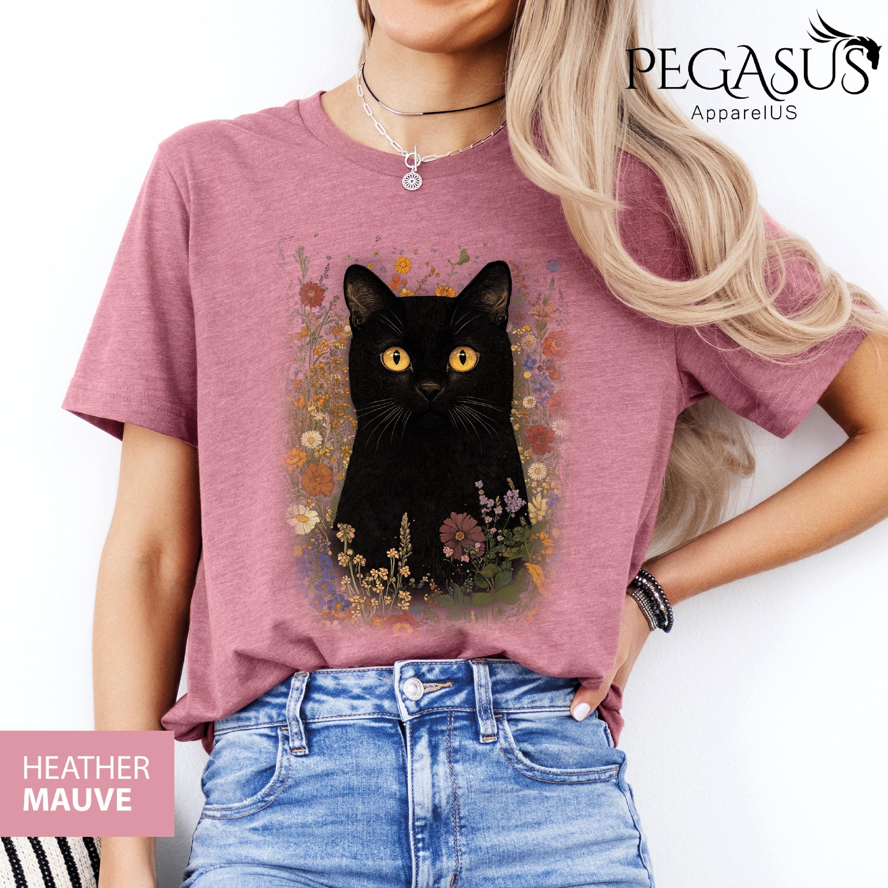 Vintage Boho Black Cat Floral T-shirt, Floral Black Cat Boho Shirt ...