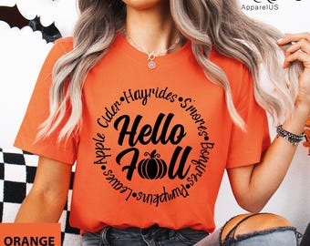 Hello Fall Shirt, Fall Shirt, Women Fall Shirts, Thanksgiving Shirt, Cute Fall Shirt, Thankful Pumpkin Shirt, Fall Leaves Shirt, Fall Tee
