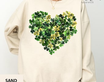 Shamrock Brushstroke Heart Sweatshirt, St. Patrick's Day Shamrock Heart Shirt, Lucky Shamrock Sweatshirt, Women Saint Patrick Gift, St Paddy
