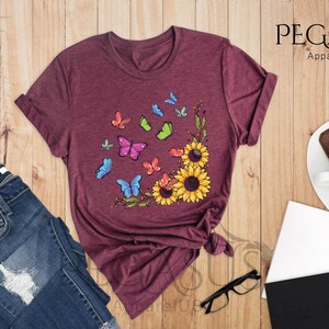 Sunflower Butterfly Shirt, Butterfly Tee, Sunflower Shirt, Mothers Day Gift Shirt, Floral Tee, Flowers Gift Shirt, Botanical Tee, Cute Sunflower Gift