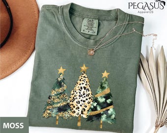 Comfort Colors® Leopard Christmas Tree Shirt: Holiday Xmas Woman Shirt