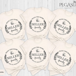 Camiseta "Bendice este hogar, la familia y a todos los que entran", camisetas familiares personalizadas a juego, camisetas de regalo familiar, camisetas familiares a juego, camisetas para el hogar