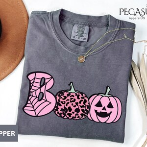 Pink BOO Halloween Shirt, Spider and Pumpkin Shirt, Halloween Shirt, Spooky Tee for Halloween, Pumpkin Shirt, Spooky Season Comfort Colors®
