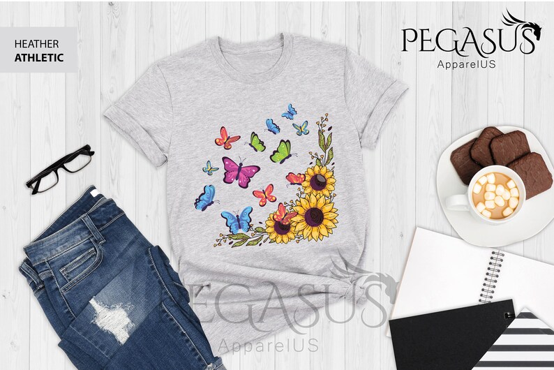 Sunflower Butterfly Shirt, Butterfly Tee, Sunflower Shirt, Mothers Day Gift Shirt, Floral Tee, Flowers Gift Shirt, Botanical Tee, Cute Sunflower Gift