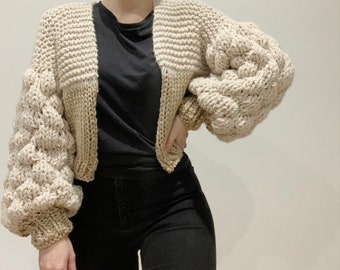 Chunky Bubble Sleeve Cardigan Pattern by Girl That Makes | Chunky Knitted Jumper Pattern | Intermediate Knitting Pattern | Chunky Knitwear