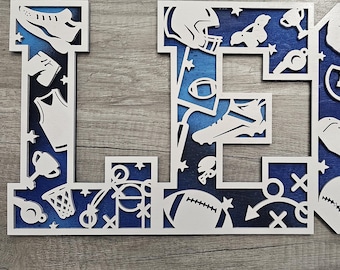 Personalized Sports Sign: Custom Wood Decor, Laser Cut Name Art, Kids Room Decoration