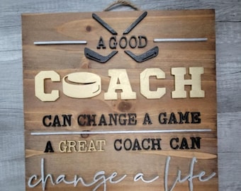 Laser Cut Hockey Coach Wood Sign, Personalized Team Gift